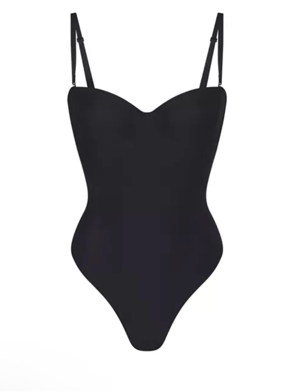 SKIMS Sculpting Black Seamless Thong Bodysuit with Adjustable Straps
